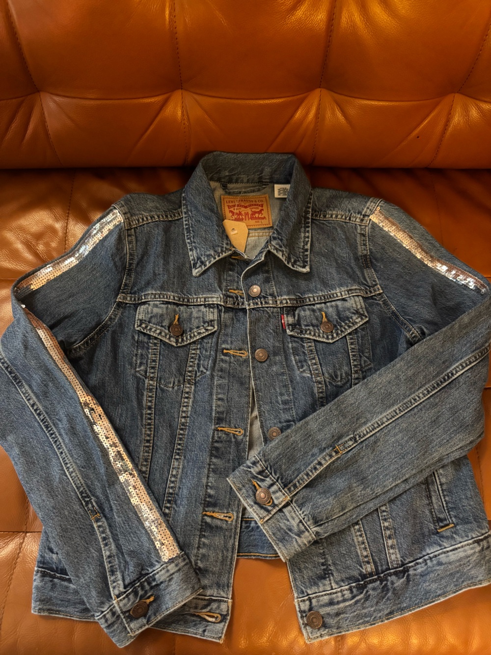Levi's Blue Denim Jacket with Sequin Sleeve Trim - Men's